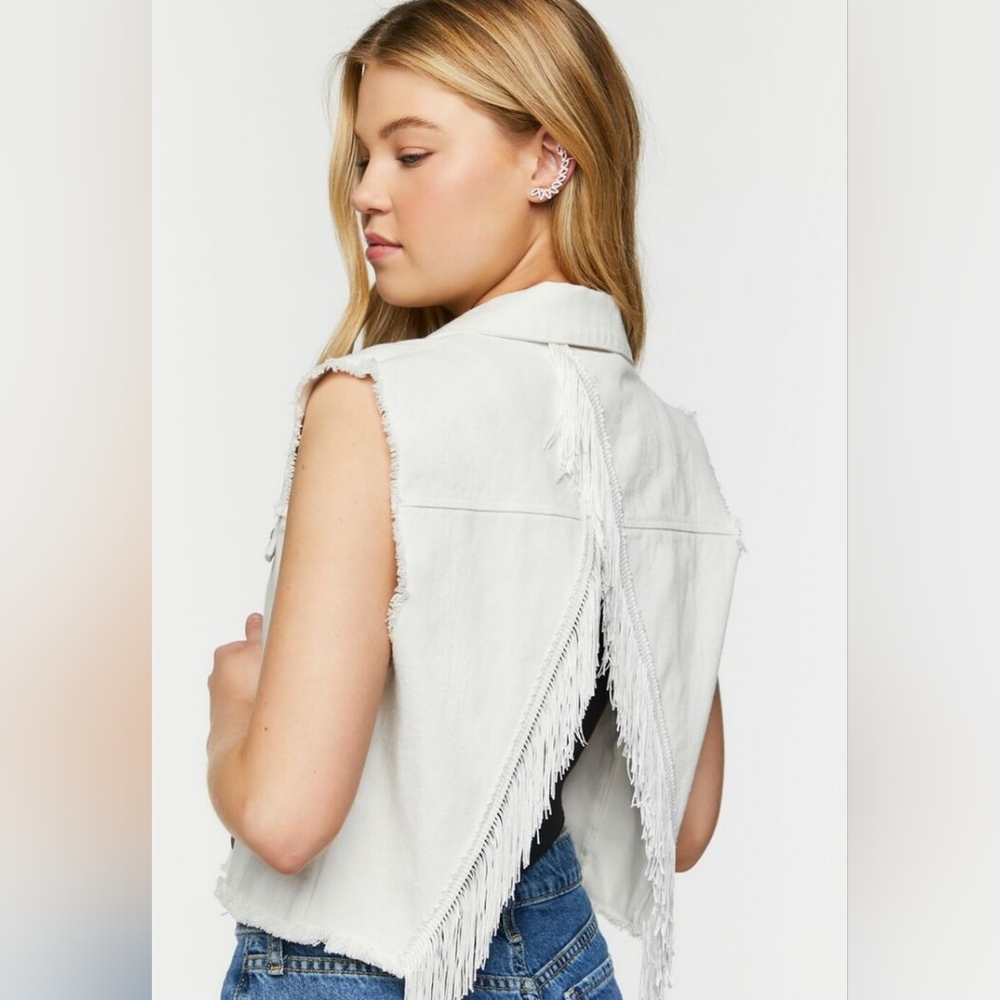 Fringe-Trim Denim Vest